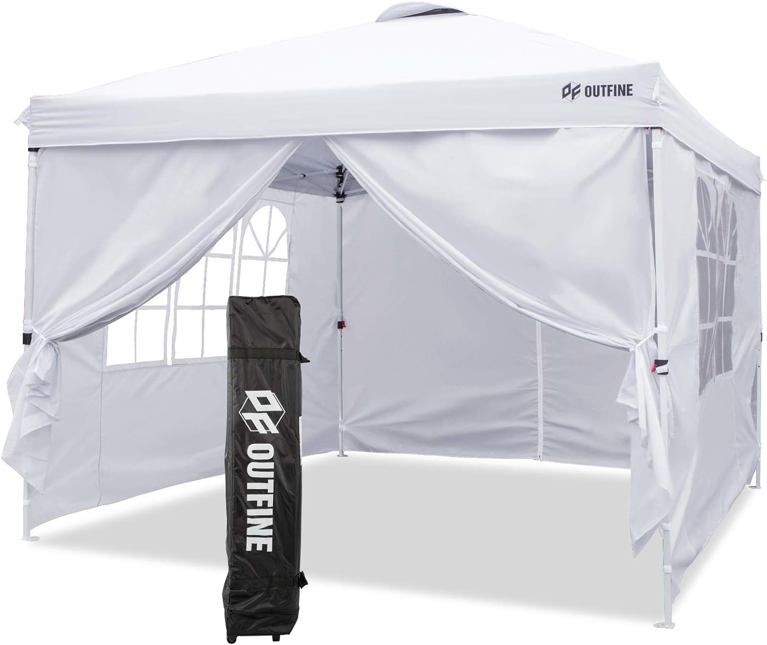 OUTFINE - Toldo desplegable de 10 x 10 pies, para cenador instantáneo, totalmente impermeable, toldos para fiestas al aire última intervensión con 4 paredes laterales extraíbles, estacas x 8, cuerdas x 4 (negro, 10 x 10 pies)