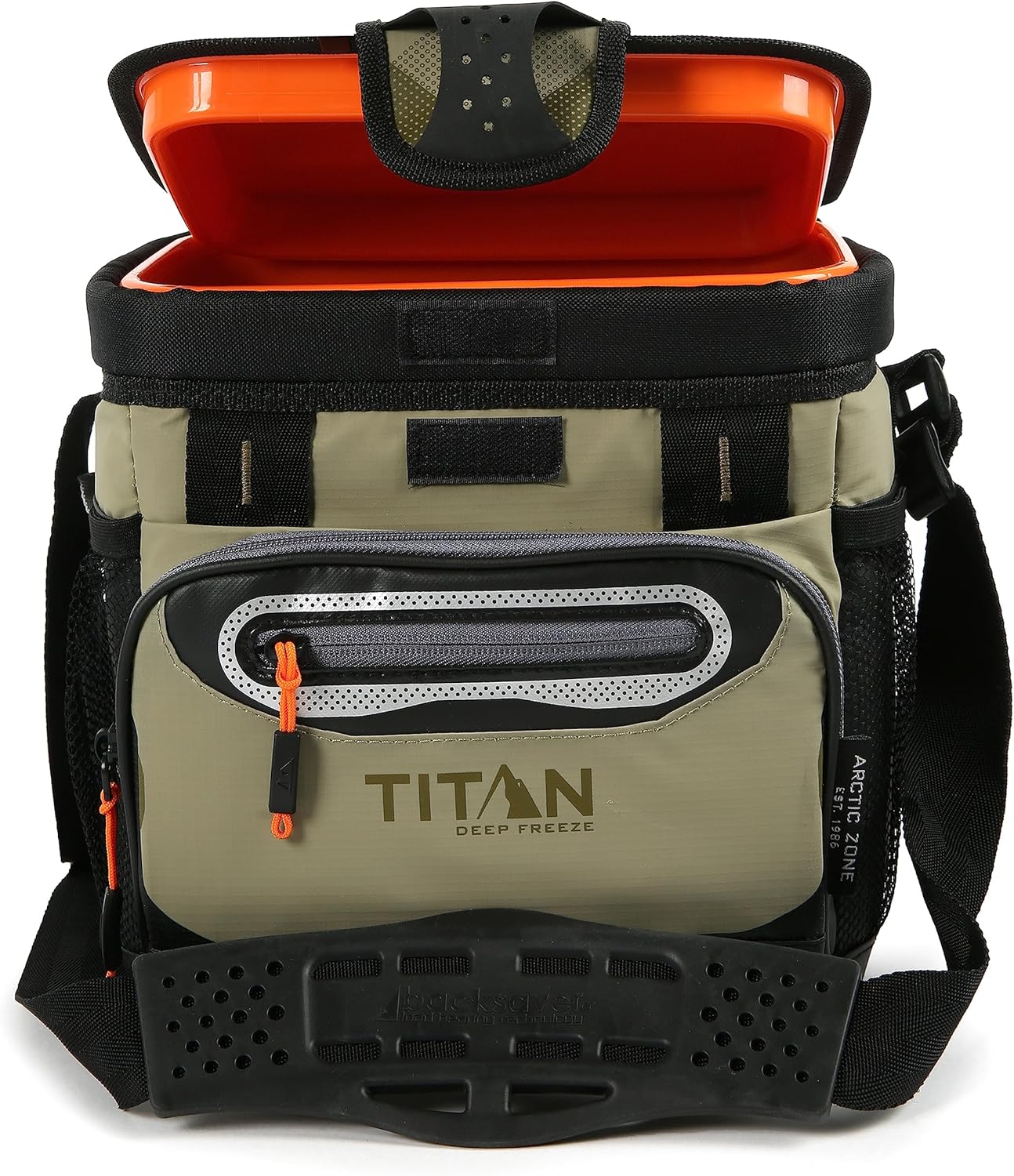 Congelador Arctic Zone Titan, 48 latas, congelador rígido sin cremallera, congelador verde musgo con aislamiento de congelación profunda, revestimiento rígido y SmartShelf-----Abridor de botellas