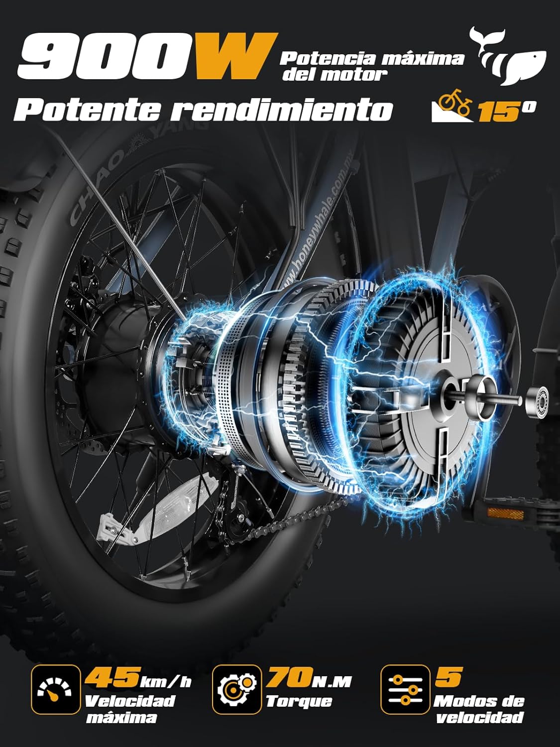 HONEYWHALE F6S Bicicleta Eléctrica Plegable para Adultos, Bicicleta de montaña de 7 Velocidades, Motor 900W-Max, Velocidad Máxima 45KM/H, Autonomía 50KM, Batería Extraíble (54.6V, 10.4AH)