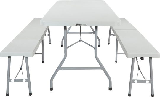 Juego de mesa de picnic con 2 bancos, juego de sillas de mesa de camping de 6 pies, muebles plegables de 3 piezas para uso interior o exterior