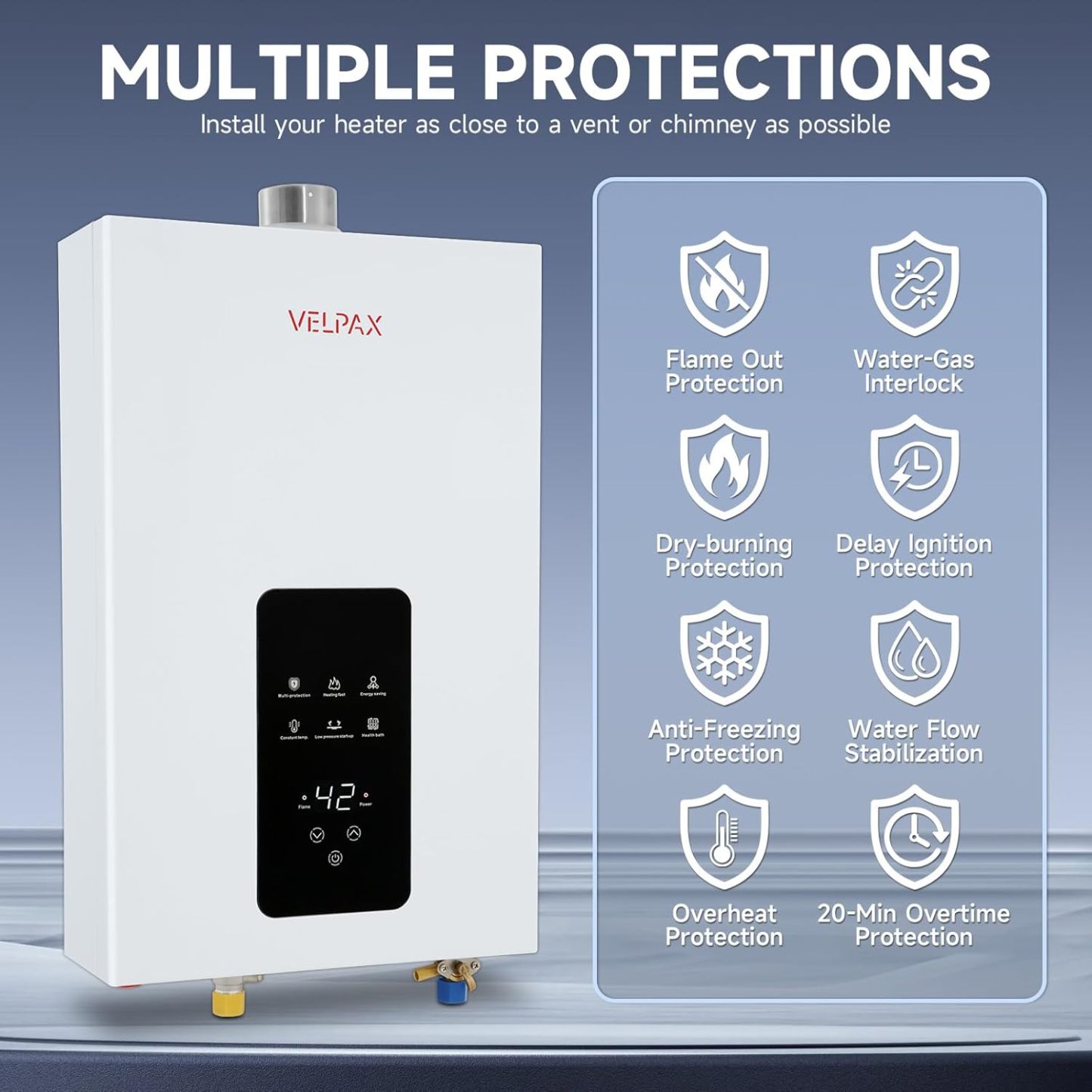 Calentador de agua sin tanque, propano, 4.21 GPM 16 L para interiores, calentador de agua de propano constante, calentador de agua de gas propano caliente instantáneo con visualización digital