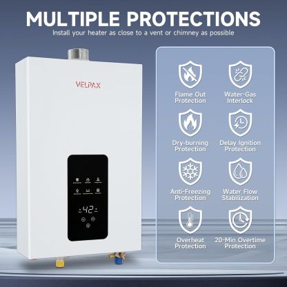 Calentador de agua sin tanque, propano, 4.21 GPM 16 L para interiores, calentador de agua de propano constante, calentador de agua de gas propano caliente instantáneo con visualización digital