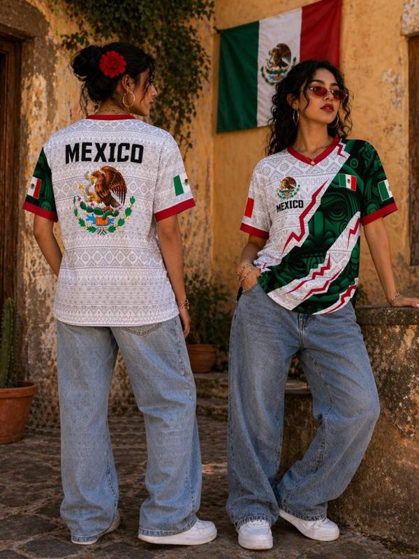 Paquete de 3 piezas：Mexico Soccer Jersey 2026 White, Aztec Pattern Shirt, Mexican Pride Futbol Tee, Eagle Crest Jersey, Mexico Fan Apparel