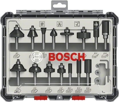 Bosch Standard Juego de fresas mixto vástago de 1/4" 15 pzs