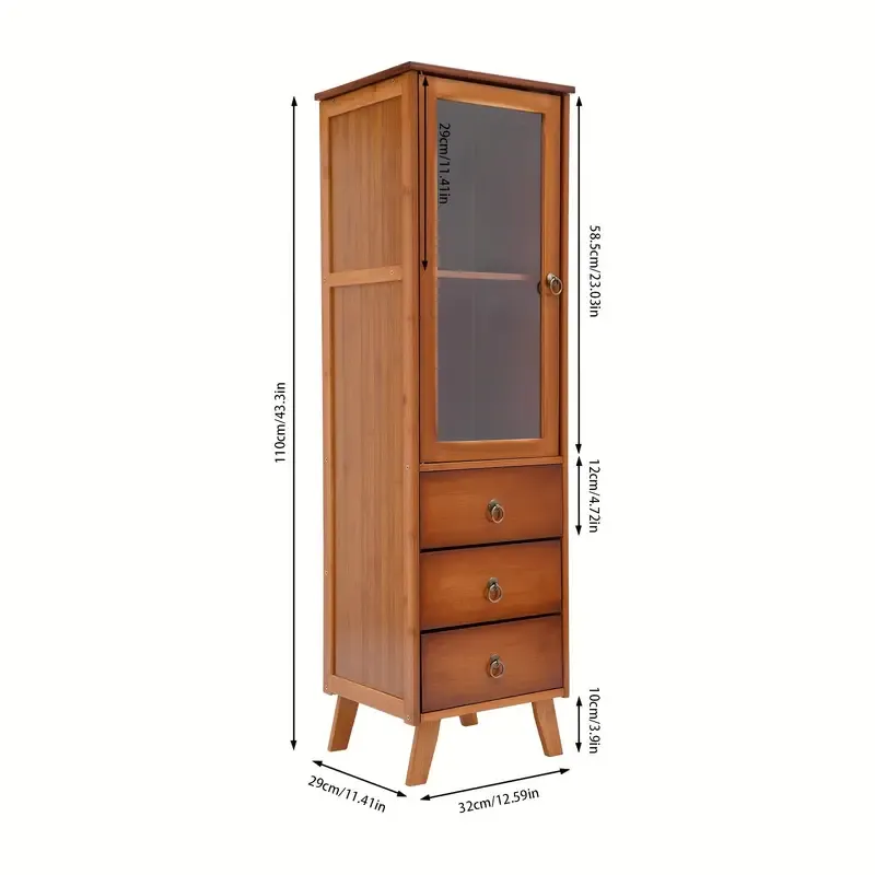 Armario/Alacenas de Madera, Aparador-32*29*110cm-Puerta Individual Tres Cajones