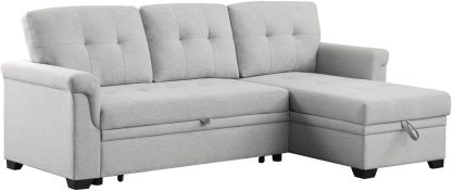 Lilola Home Lucca - Sofá seccional Reversible de Lino Gris Claro con diván de Almacenamiento