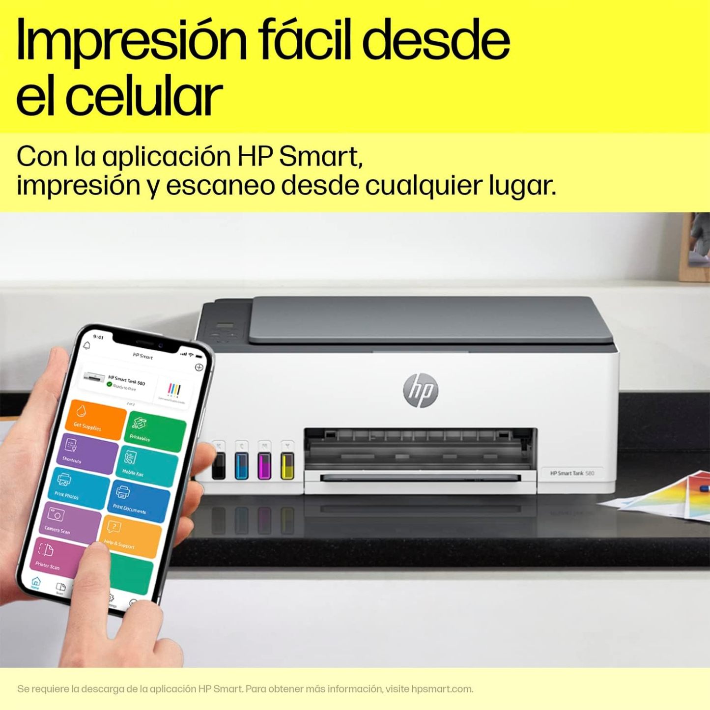HP Impresora Multifuncional Smart Tank 585, Tinta Continua, Color, Wi-Fi, Dúplex (Doble Cara) Manual, Impresión Desde Smart App, hasta 2 años de Garantía* (1F3Y4A)