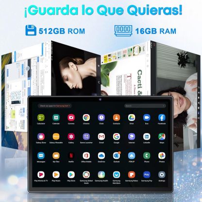 Tablet Android 14, 10.1 Pulgadas Tablets de 8 CPU, 16GB RAM 512GB ROM, 1280x800 HD, Tableta con Cámara Dual 8MP + 5MP, 8000mAh con 2 Protector Pantalla, Teclado, Funda, Mouse Inalámbrico, Lápiz (Azul)