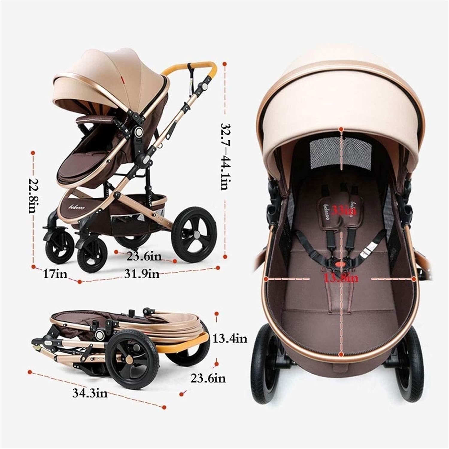 NOVANGUA Carriola para Bebé con Diseño de Amplia Vista, Llantas de Caucho a Prueba de Explosiones, Sistema de Amortiguadores Atenuantes, Asiento con Dirección Ajustable, Reclinable Multi Posición, Toldo Protector Solar, Ventana de Ventilación, Estructura