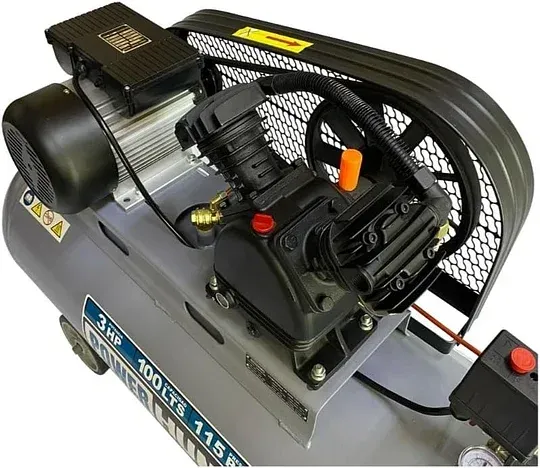 Compresor De Aire Eléctrico Portátil 100lts Power Hunt 3hp con banda y doble conexión rapida, presion de 8 bar/ 115 psi.