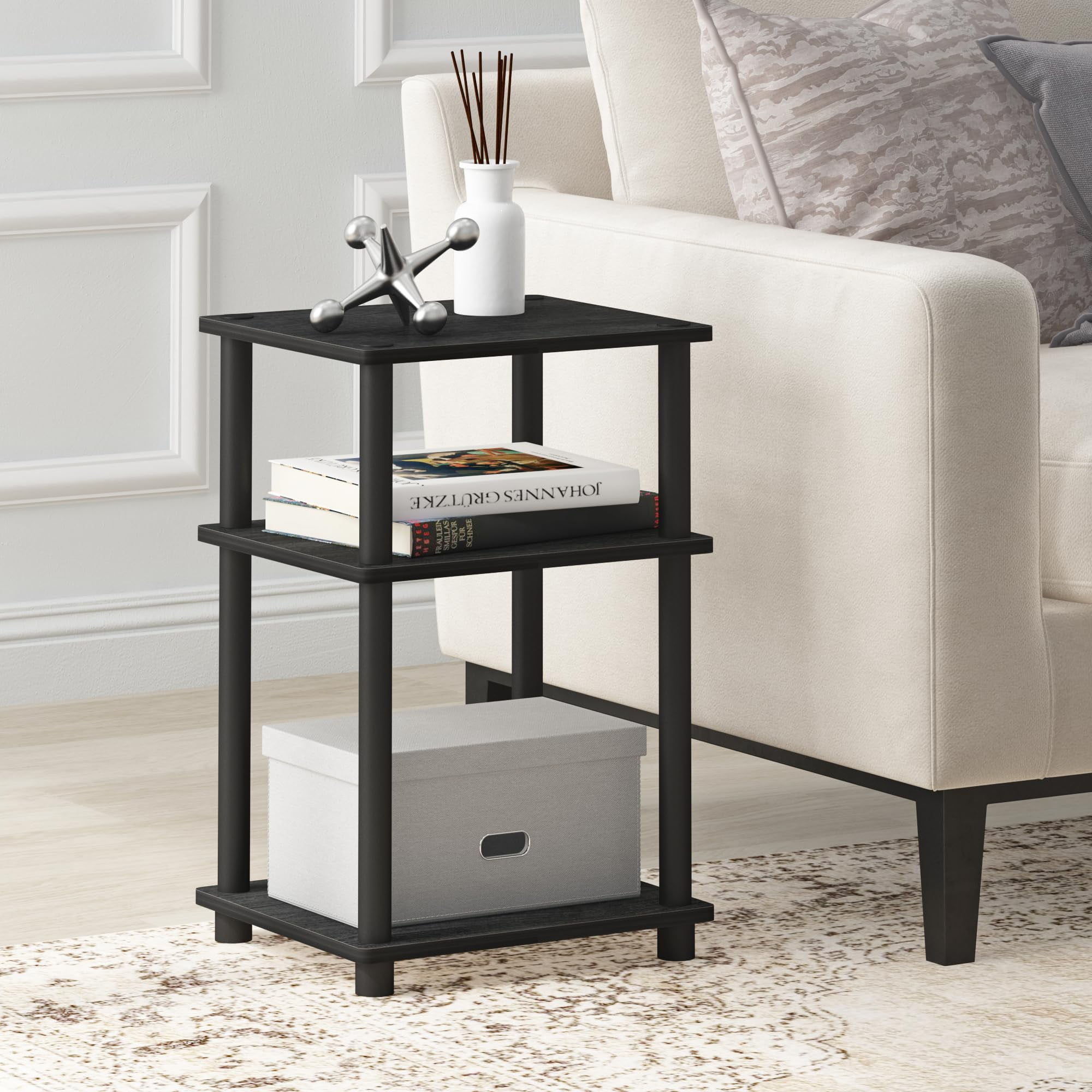 Mesa auxiliar Furinno Just de 3 niveles Turn-N-Tube, paquete de 2 unidades, americano/negra
