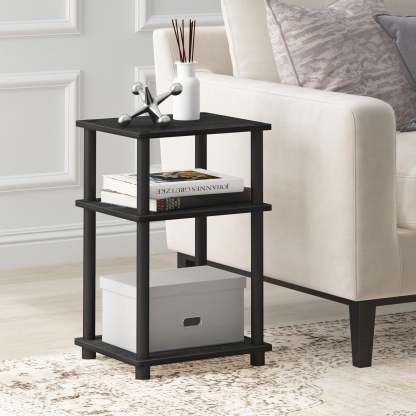 Mesa auxiliar Furinno Just de 3 niveles Turn-N-Tube, paquete de 2 unidades, americano/negra