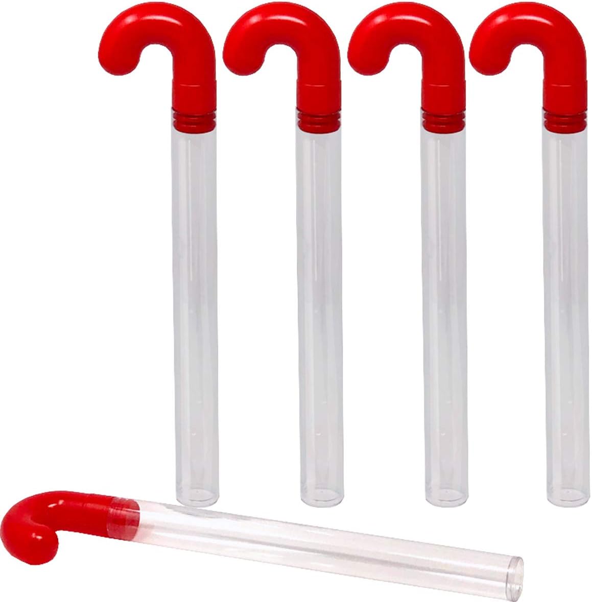 Empty Clear Plastic Holiday Candy Cane Tubes with Red Topper With Stickers-G-BOX