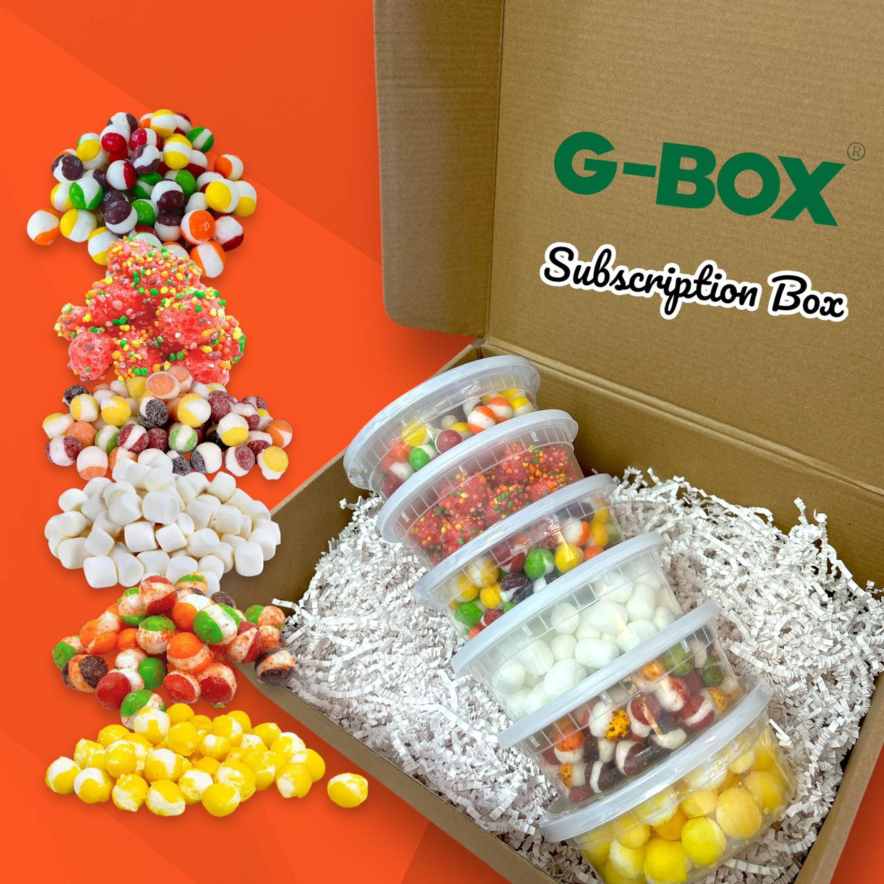 G-BOX Freeze Dried Candy Monthly Subscription Box - 10 Containers + Freebies-G-BOX