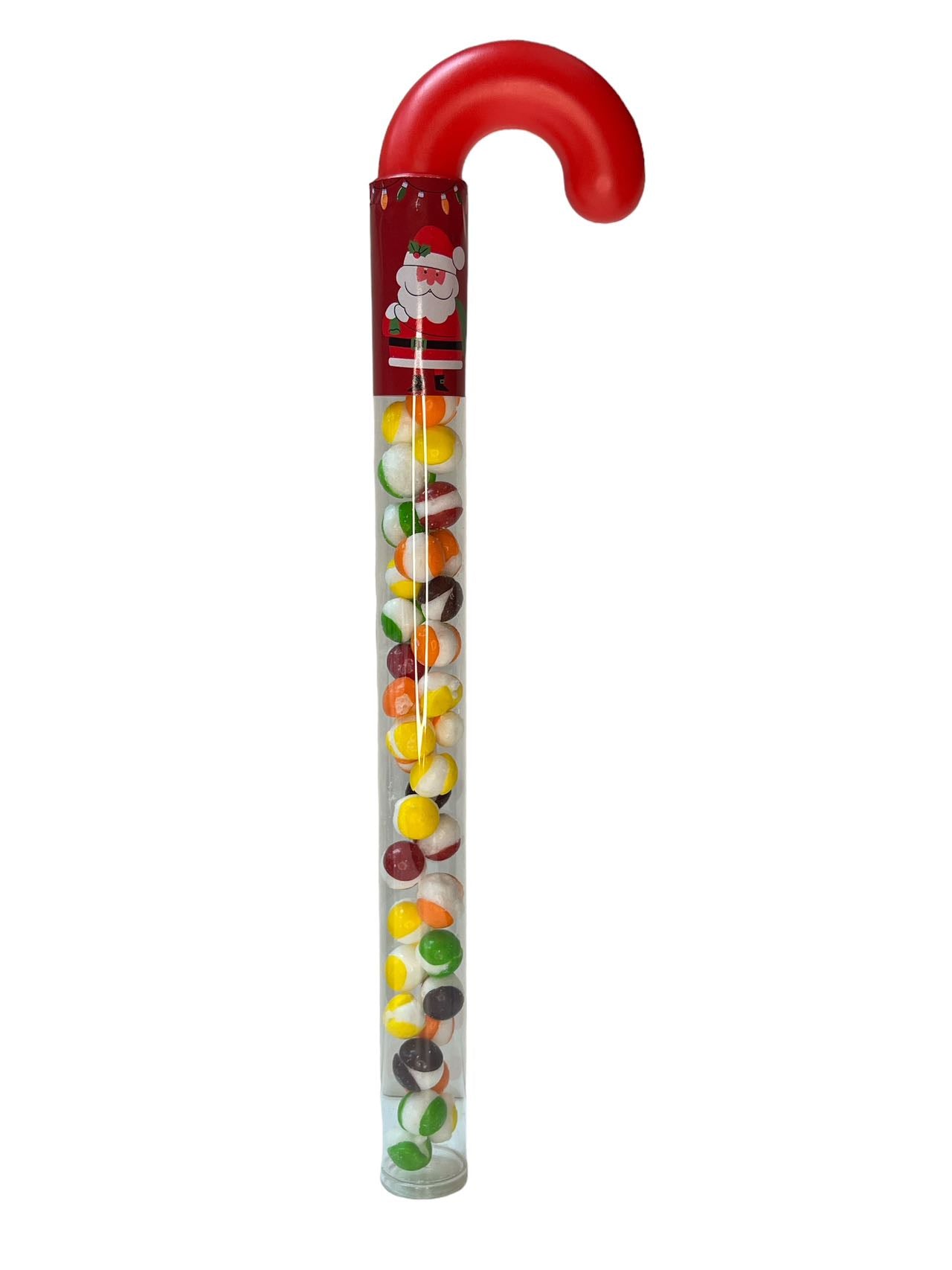 Empty Clear Plastic Holiday Candy Cane Tubes with Red Topper With Stickers-G-BOX
