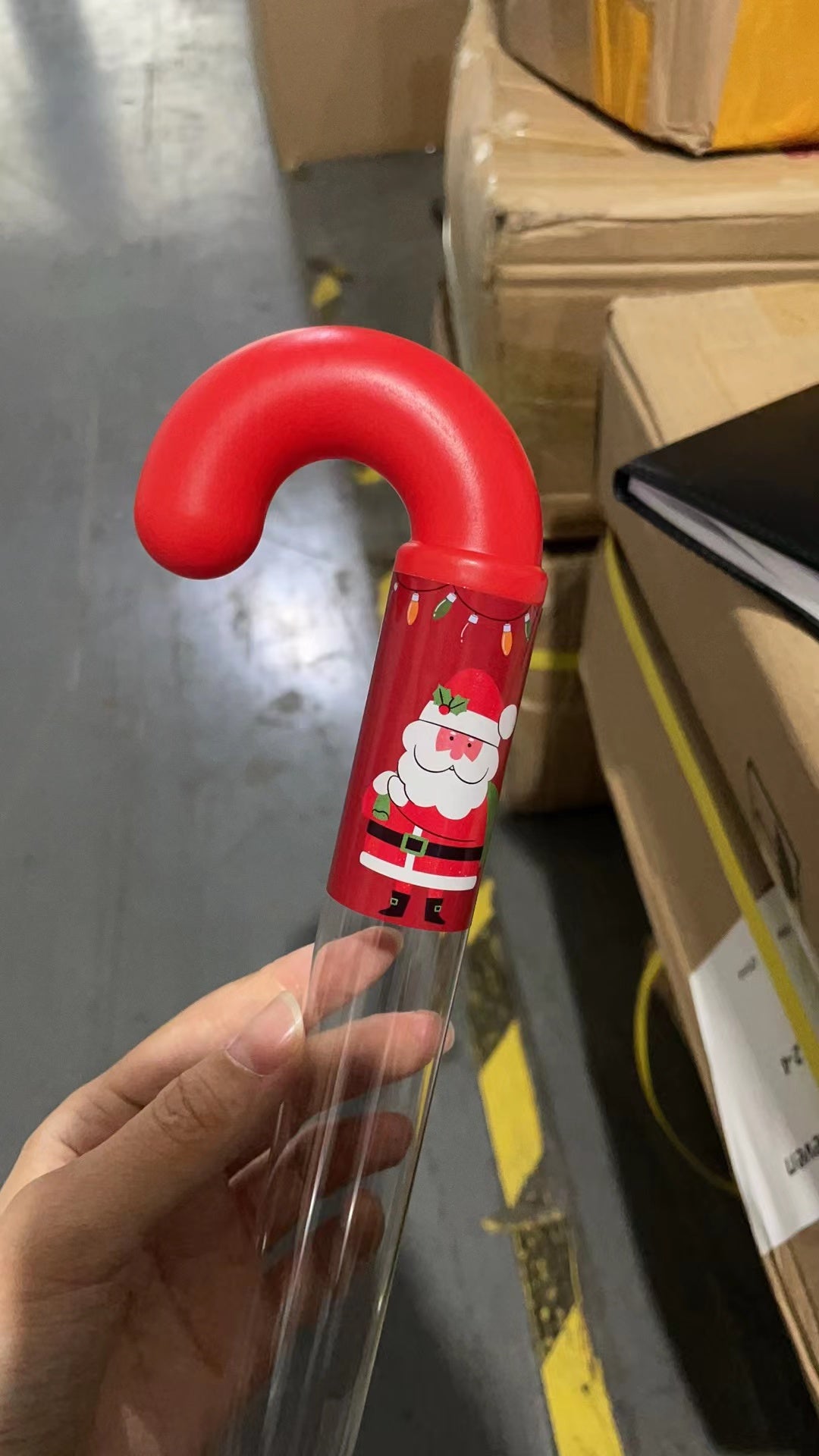 Empty Clear Plastic Holiday Candy Cane Tubes with Red Topper With Stickers-G-BOX