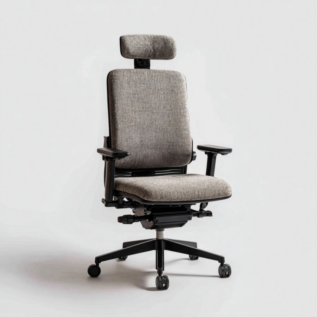 Fotel biurowy obrotowy z zagłówkiem i podłokietnikami szary-Provider Home