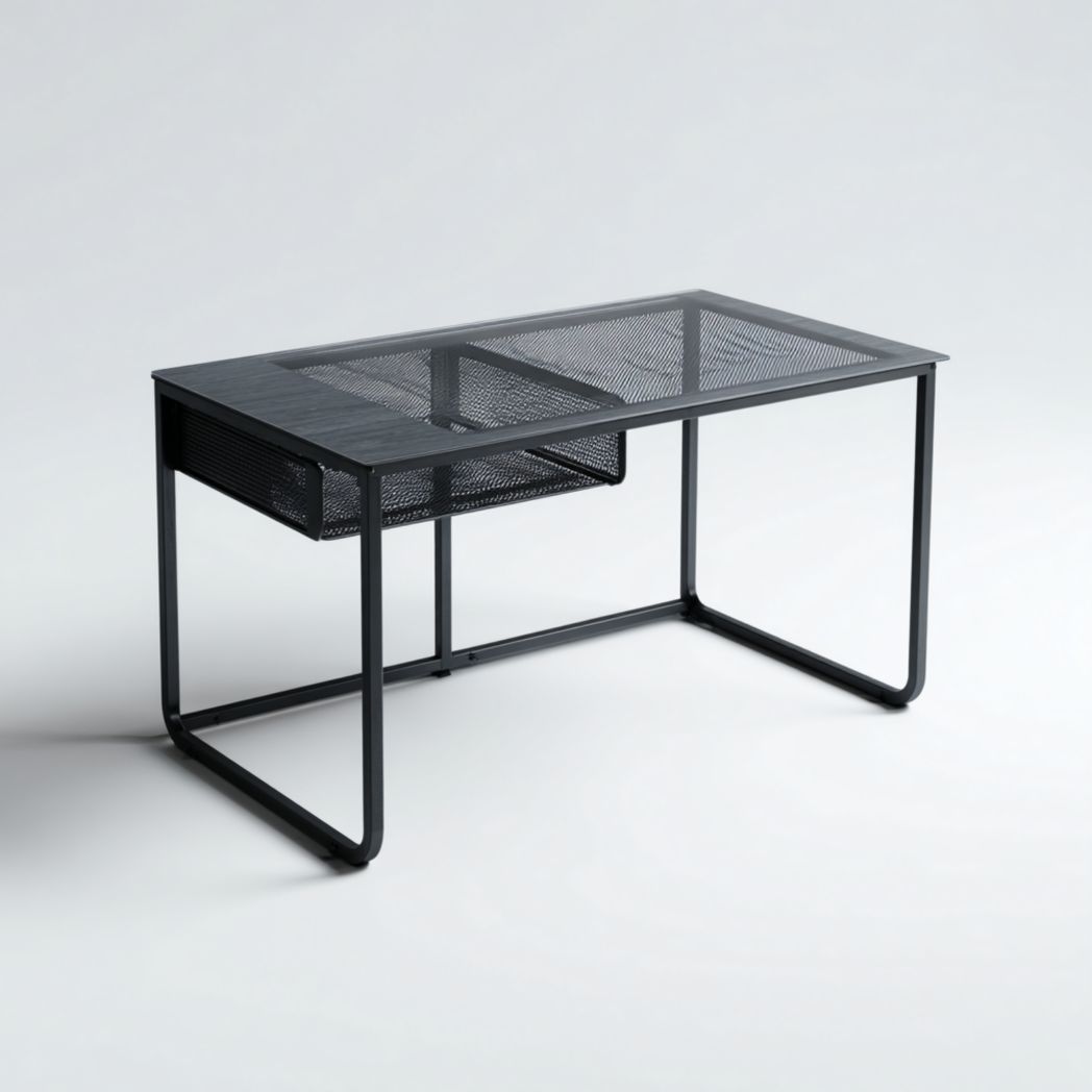 Biurko komputerowe ze szkła hartowanego z metalowymi szufladami, czarne-Provider Home