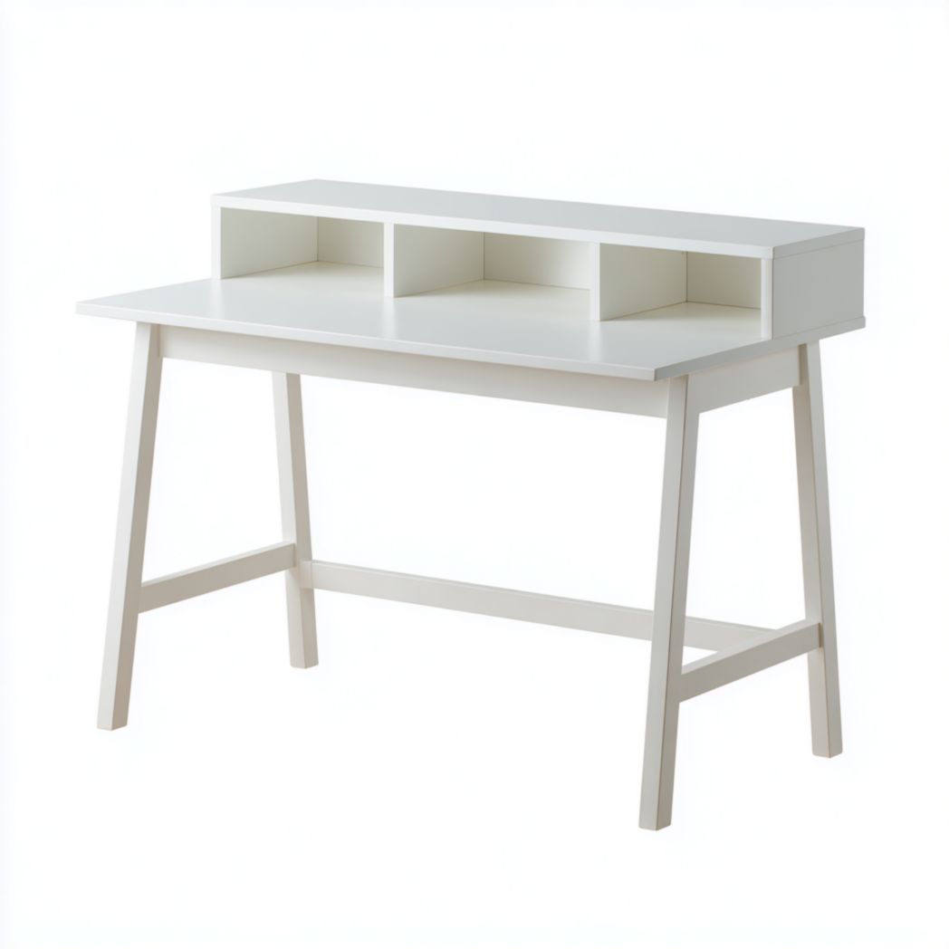 Białe Biurko z Nadstawką i 3 Przegrodami, Stolik Gabinetowy z Drewna Sosnowego-Provider Home