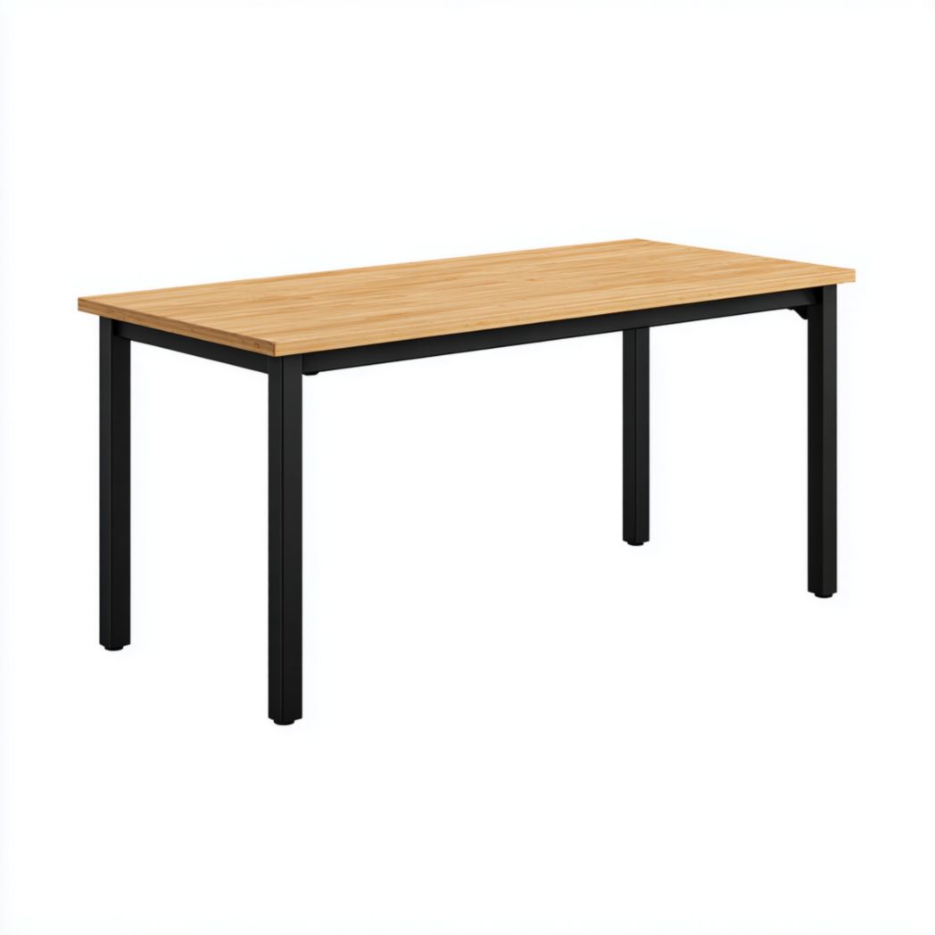 Biurko z Blatem Bambusowym i Czarnym Metalowym Stelażem, Stolik Gabinetowy-Provider Home