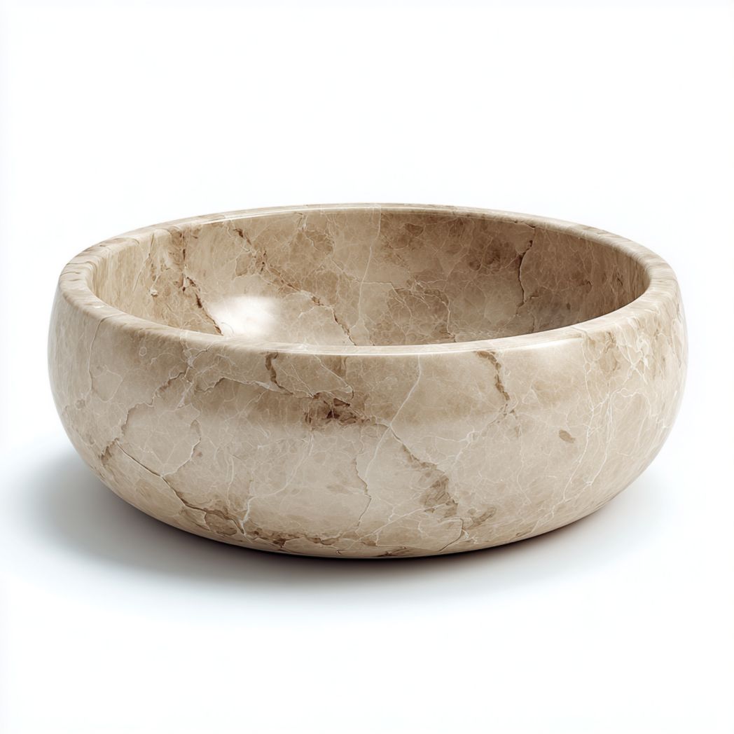 Umywalka nablatowa okrągła, marmur naturalny, beżowa-Provider Home