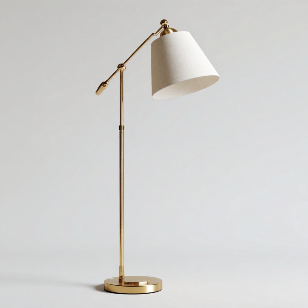 Lampa podłogowa metalowa, klosz z tkaniny, złota-Provider Home