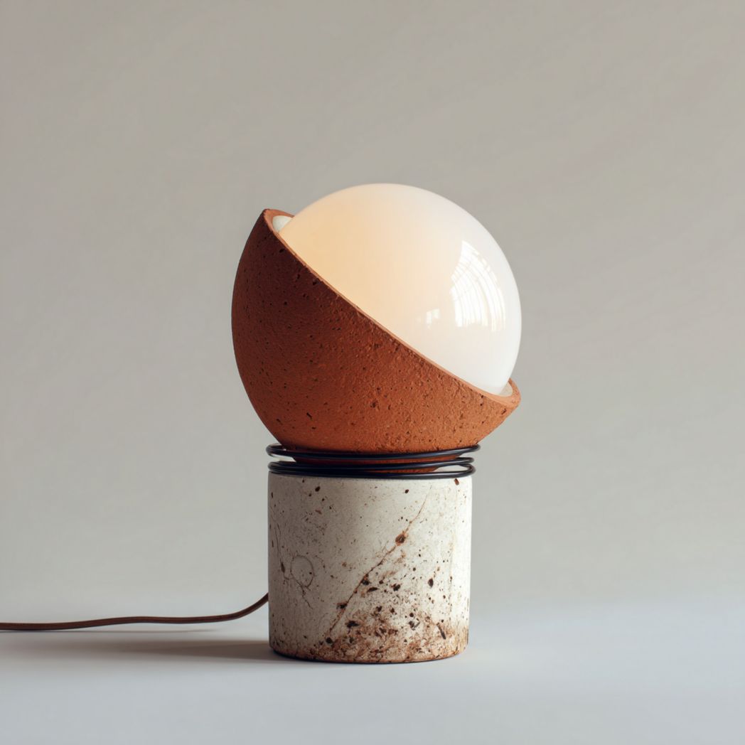 Lampa stołowa z kloszem z wypalanej gliny i podstawą z betonu-Provider Home