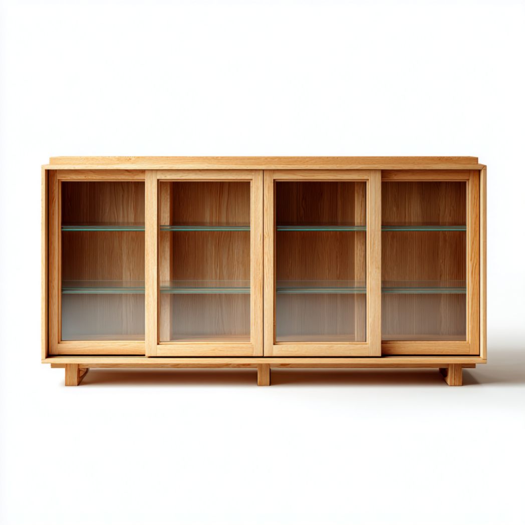 Szafka witrynowa z drewna dębowego z czterema przesuwnymi drzwiami szklanymi-Provider Home