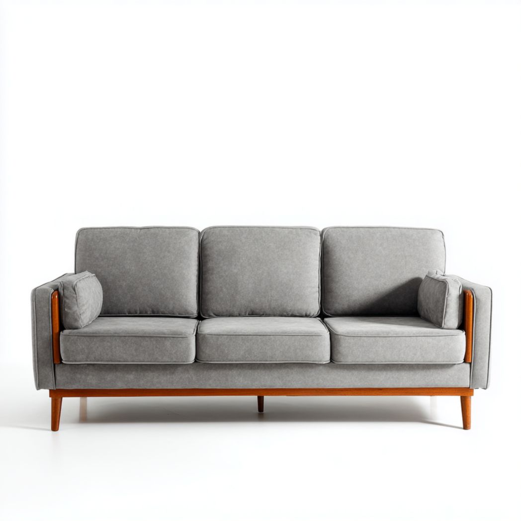 Sofa trzyosobowa z tkaniny szarej z drewnianą konstrukcją-Provider Home