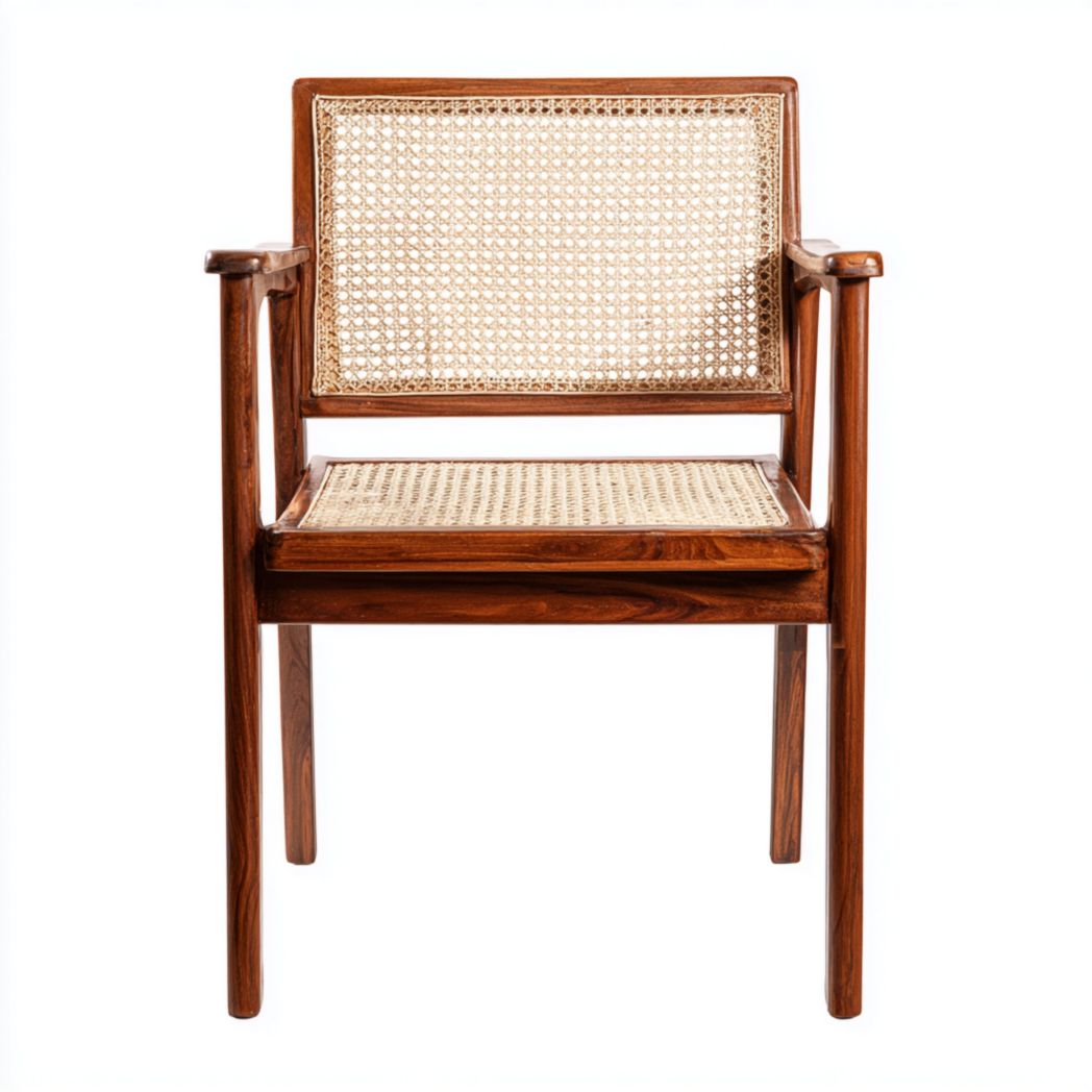 Krzesło z litego drewna palisandrowego z podłokietnikami i plecionką rattanową-Provider Home
