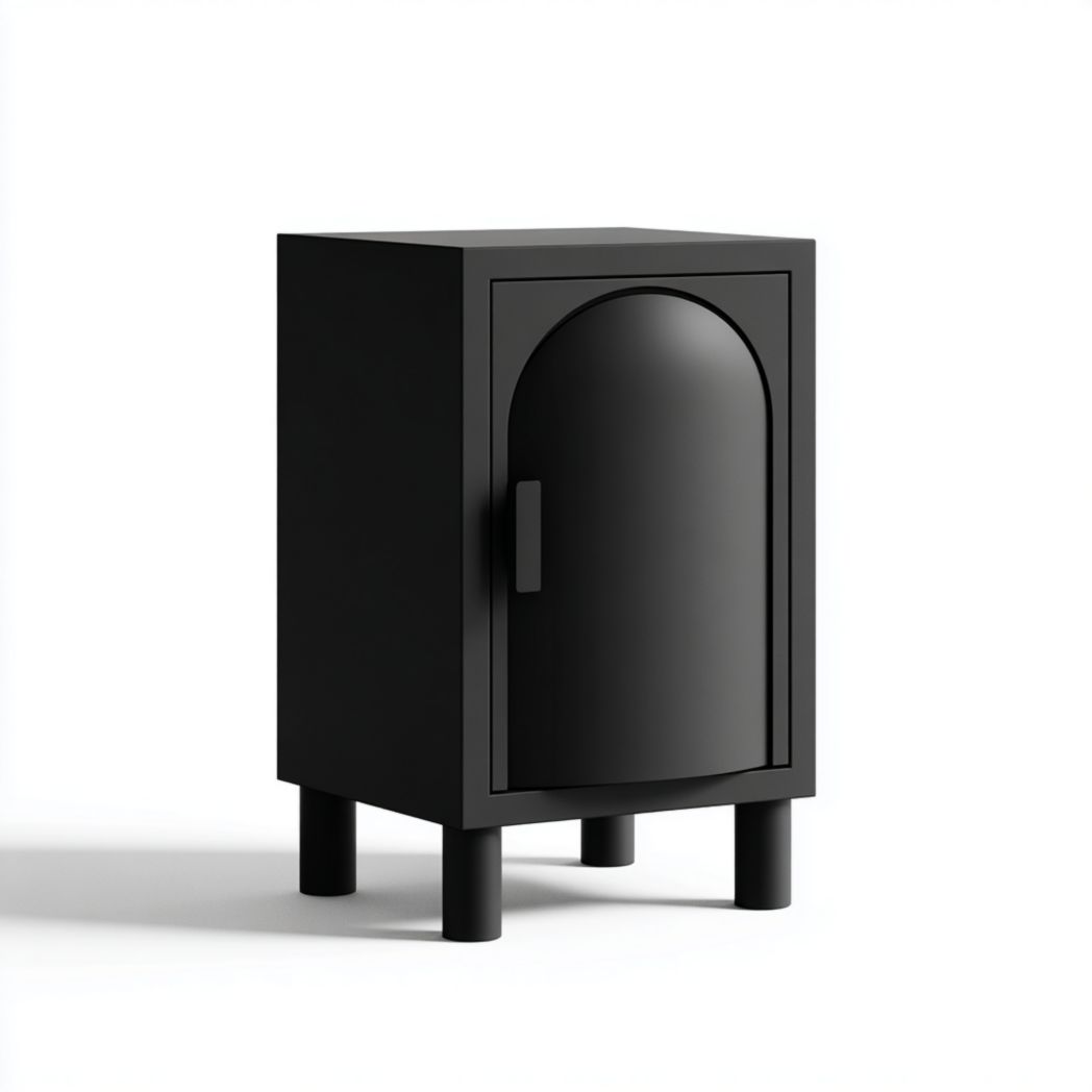Czarna szafka nocna stalowa z drzwiczkami łukowymi i uchwytem-South East