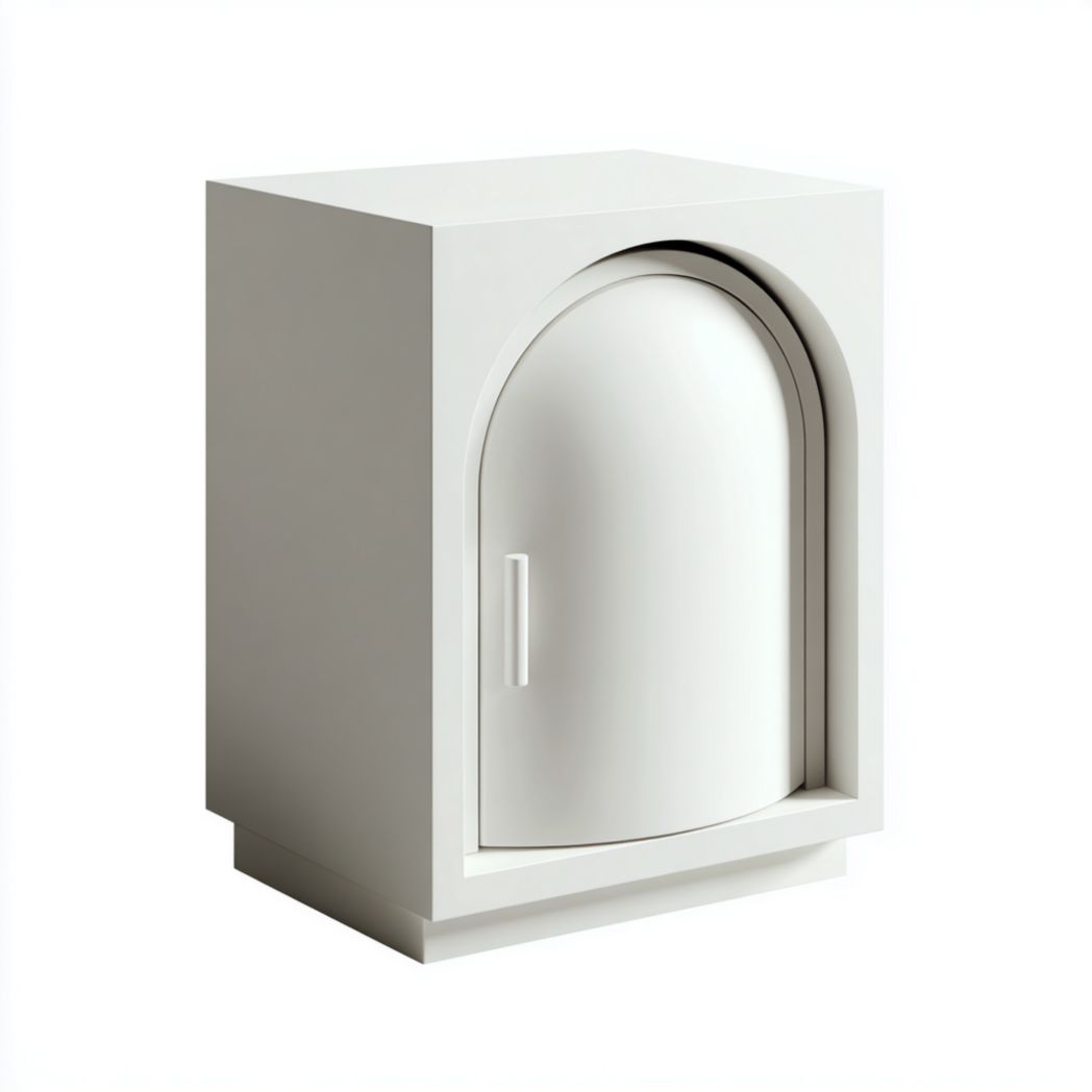 Biała szafka nocna stalowa z drzwiczkami łukowymi i uchwytem-South East