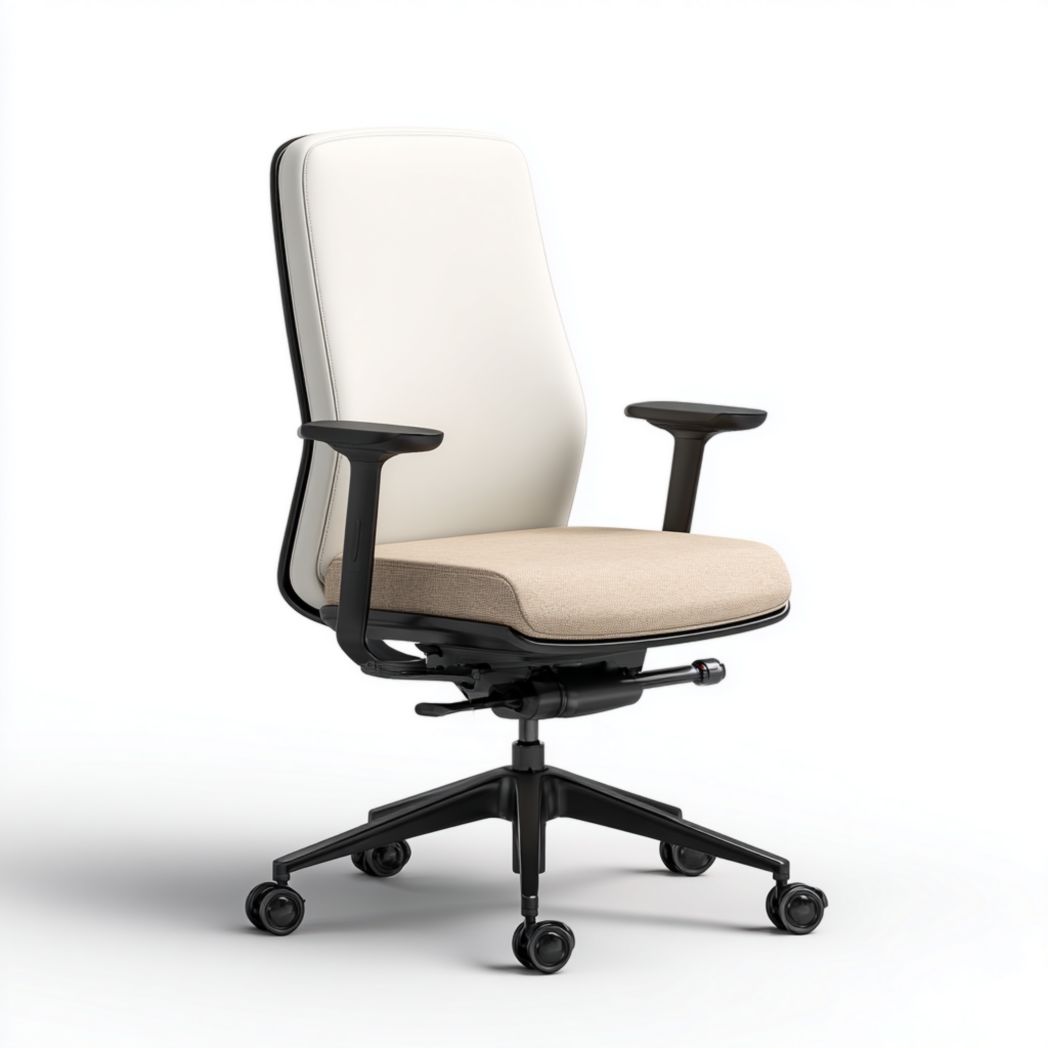 Obrotowe krzesło biurowe z podłokietnikami biało-beżowe-South East