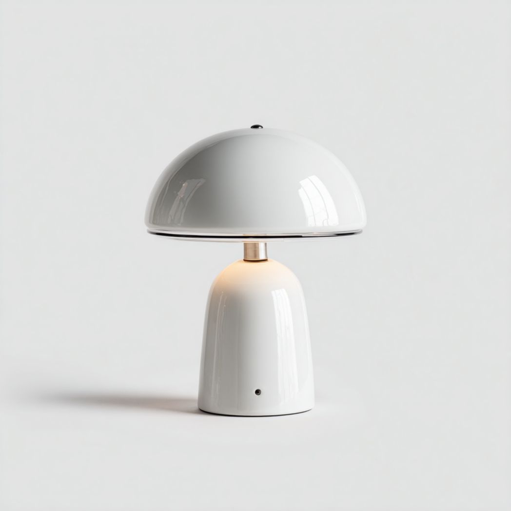 Lampa stołowa grzybek w kolorze białym z metalową podstawą-South East