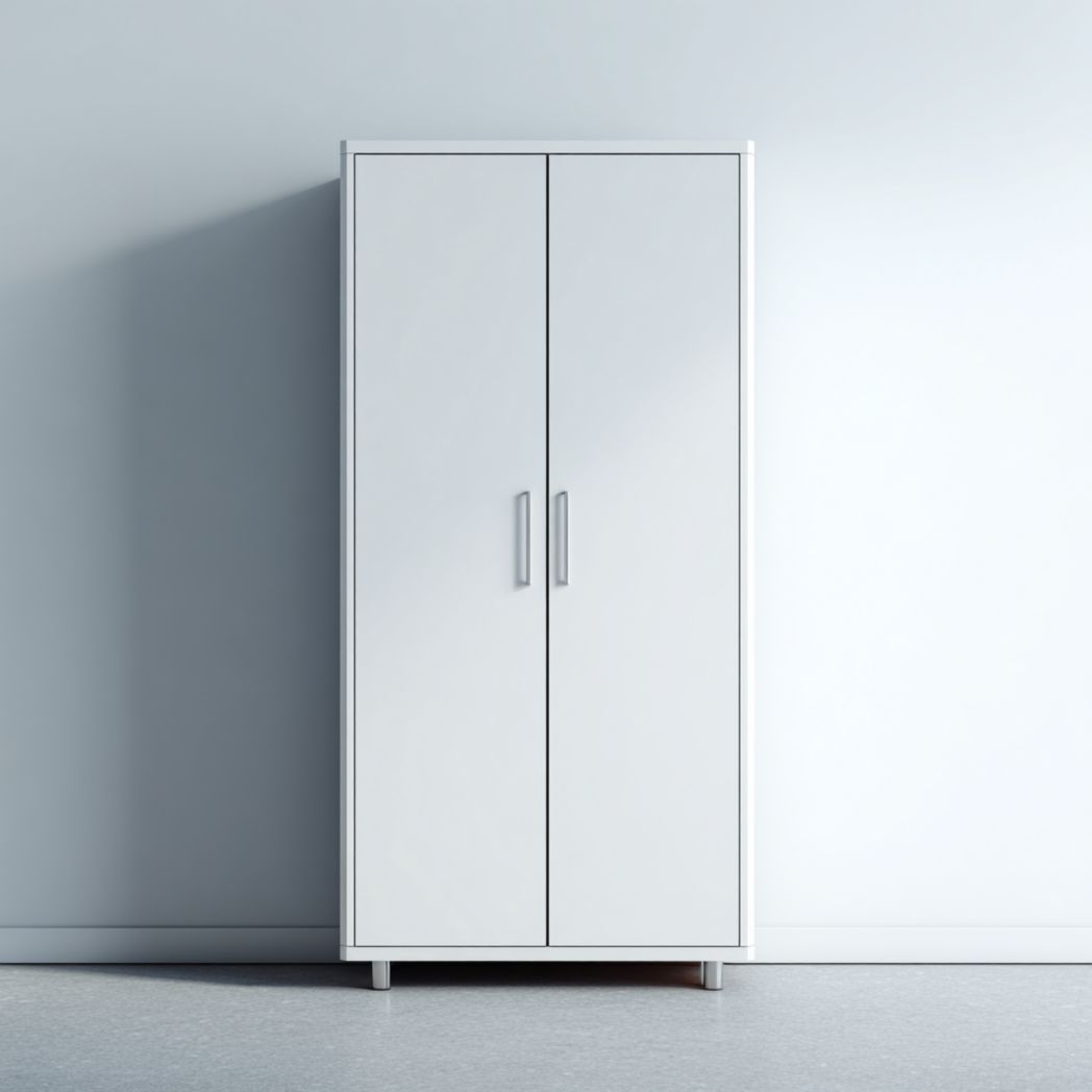 Szafa dwudrzwiowa z litego drewna sosnowego malowana na biało z metalowymi nóżkami-South East