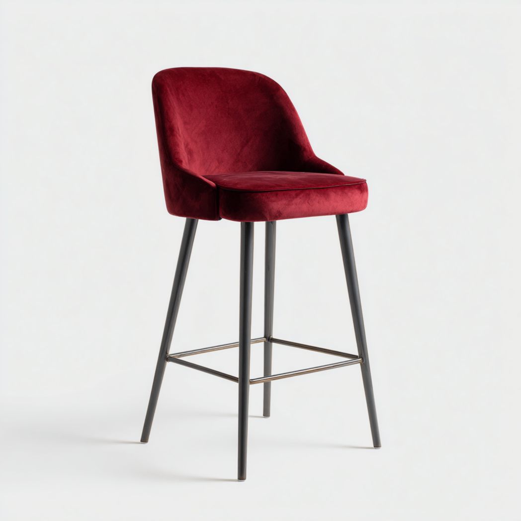 Krzesło barowe bordowe tapicerowane welurem z metalowymi nogami-South East