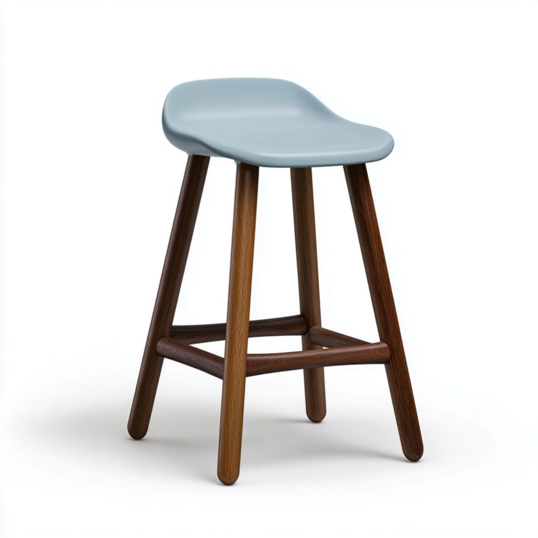 Hoker z tworzywa sztucznego i nóg z drewna, siedzisko niebieskie-South East