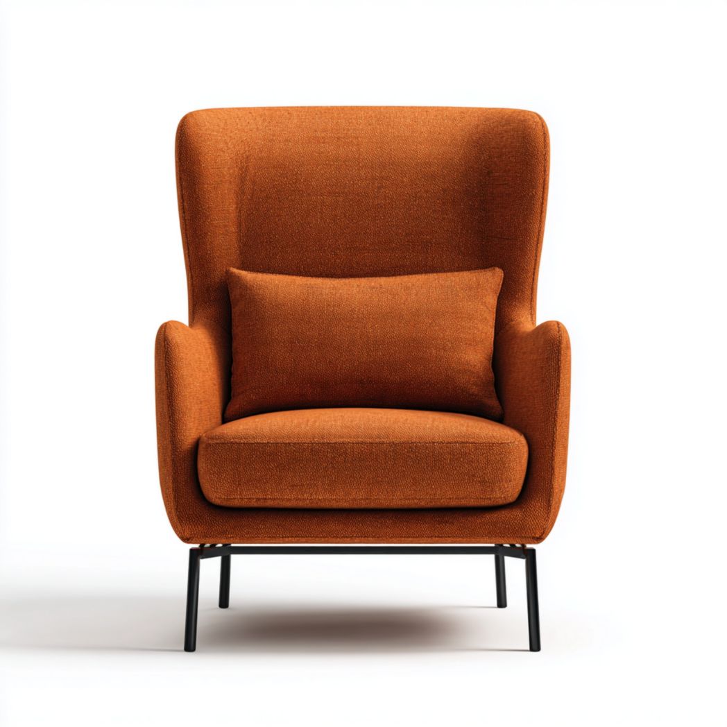 Fotel tapicerowany pomarańczowy z metalowymi nogami-South East