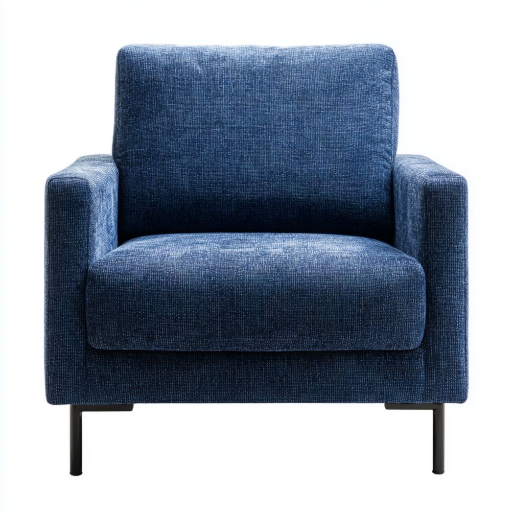 Fotel tapicerowany ciemnoniebieski z metalowymi nogami-South East