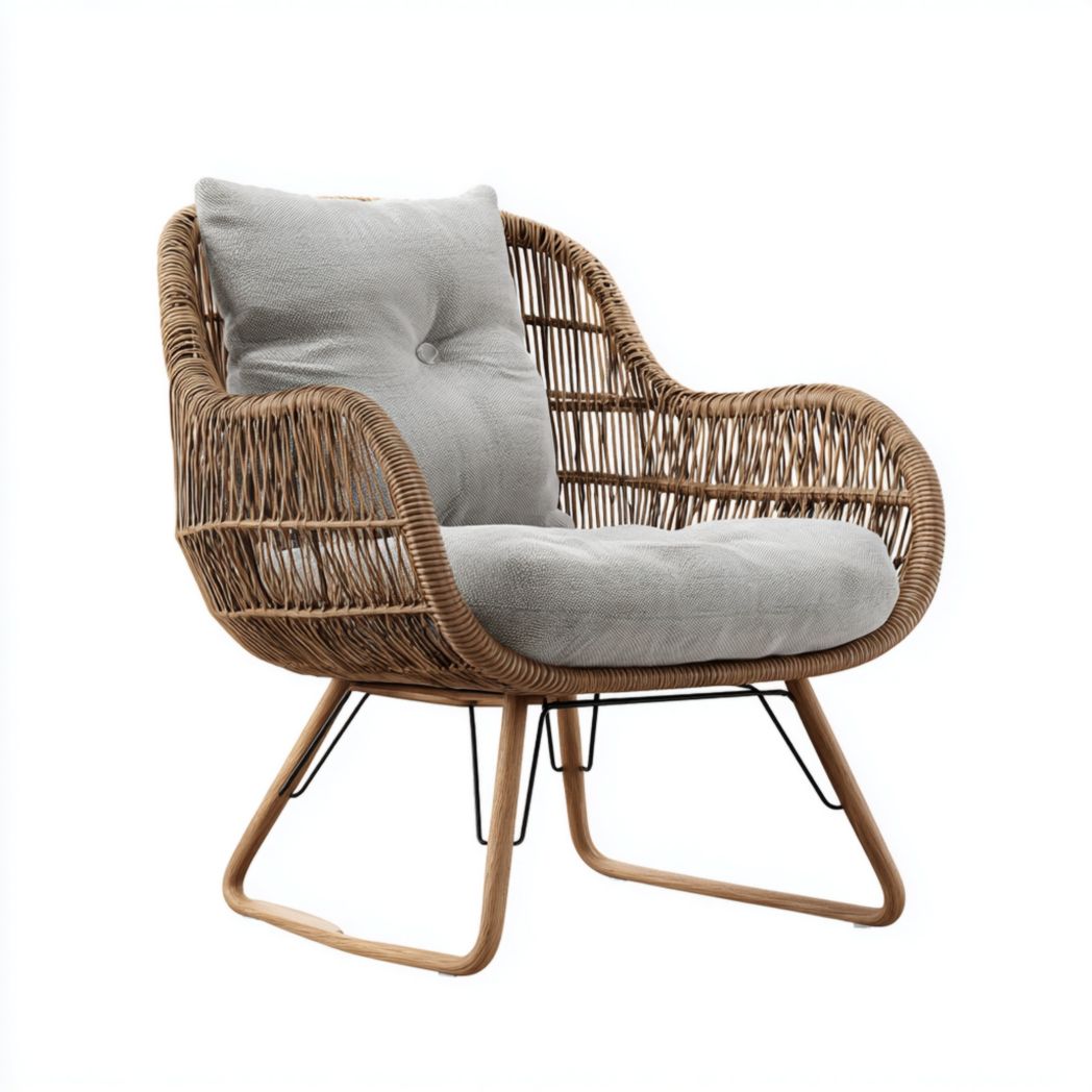 Fotel ogrodowy technorattanowy z szarymi poduszkami na stalowej podstawie-South East