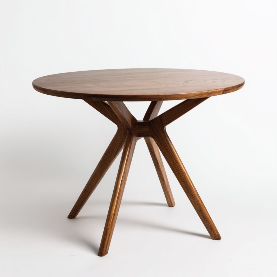 Okrągły stół do jadalni z ciemnego drewna na skrzyżowanych nogach-South East
