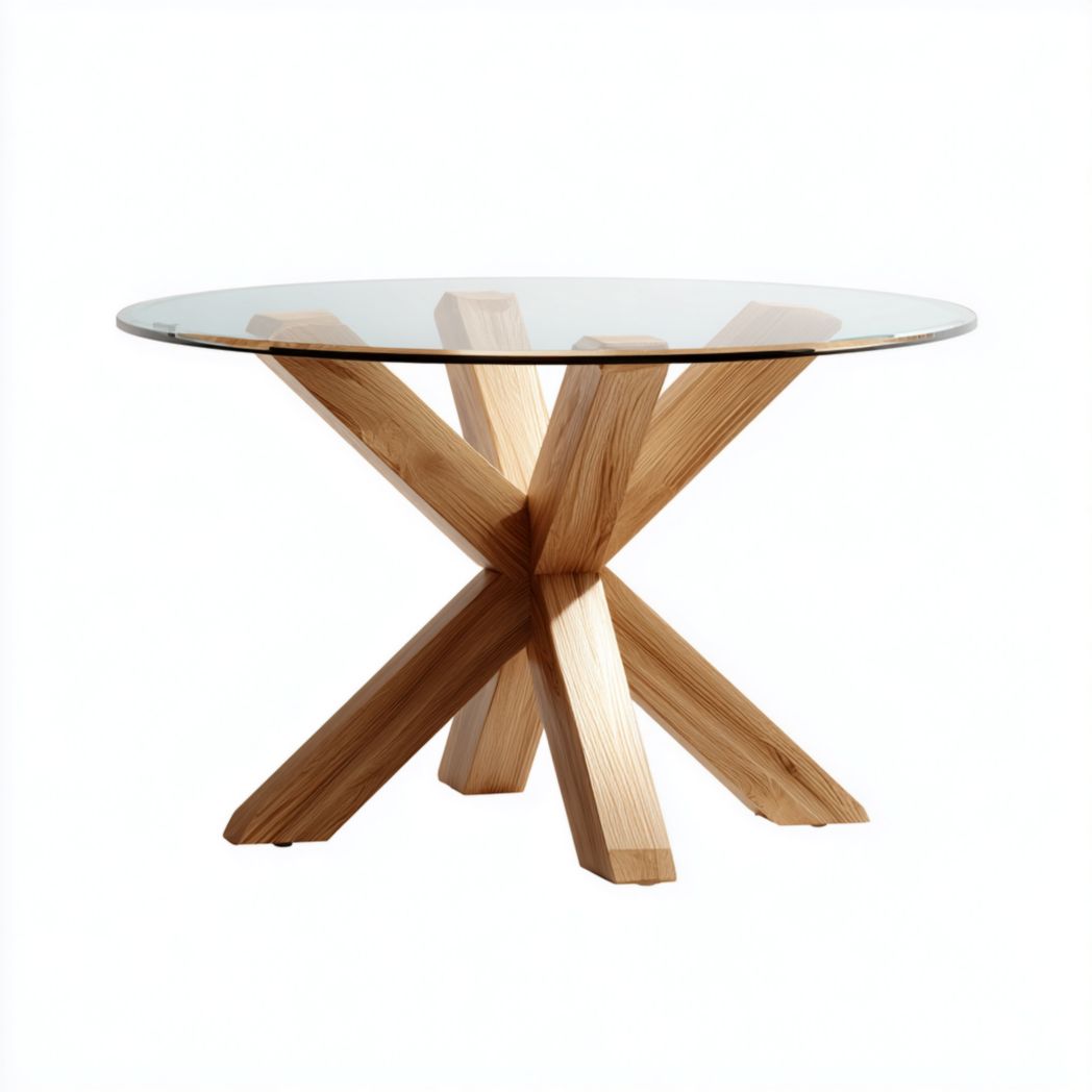 Okrągły stolik kawowy dębowy na jednej stożkowej podstawie-South East