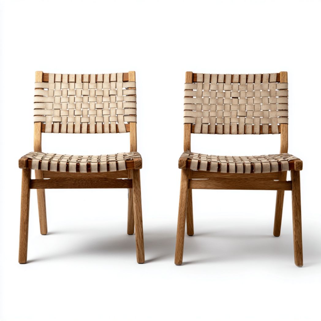 Zestaw 2 krzeseł z litego drewna dębowego z plecionym siedziskiem i oparciem-South East