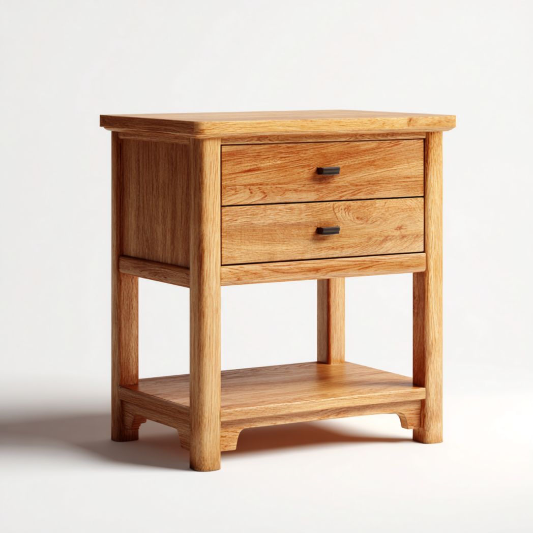 Szafka nocna z drewna dębowego z 2 szufladami i dolną półką-South East