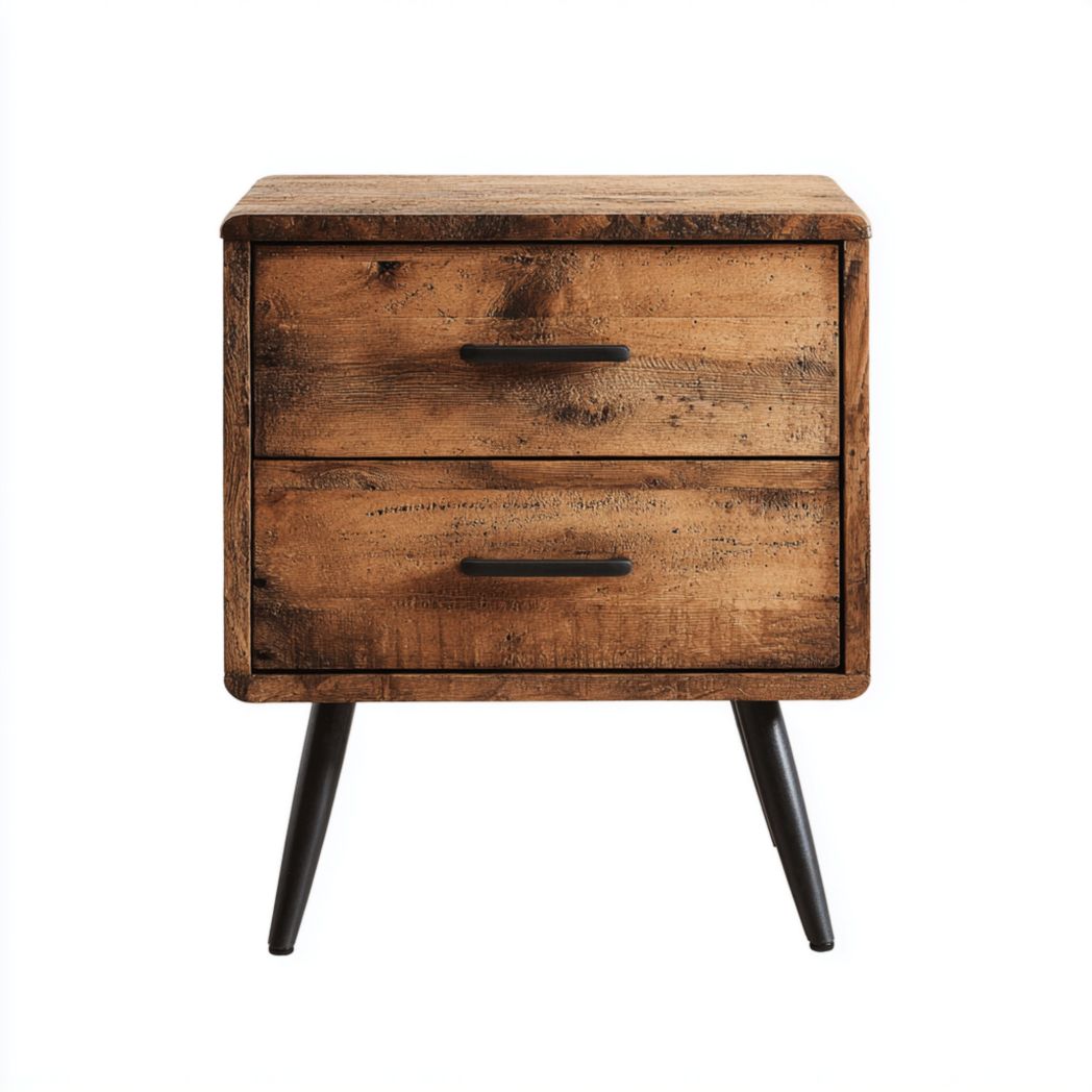 Szafka nocna z drewna sosnowego z 2 szufladami i czarnymi nogami-Allwood Home