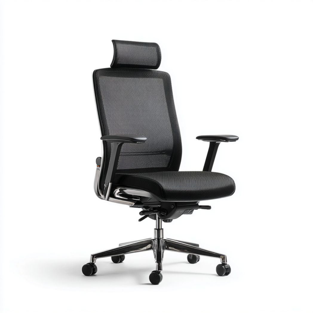 Obrotowe krzesło biurowe z siatką zagłówkiem i podłokietnikami czarne-Allwood Home