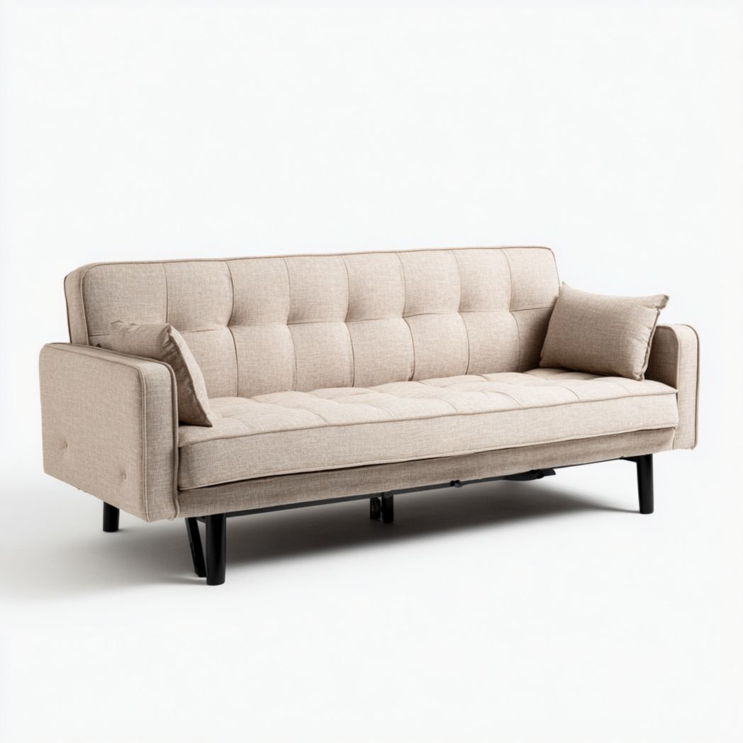 Sofa trzyosobowa z tkaniny beżowej, nogi z metalu-Allwood Home