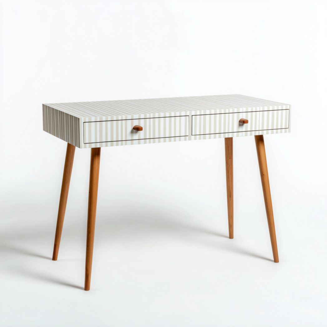 Biurko z 2 Szufladami w Pasy, Stolik na Nogach z Drewna Sosnowego-Allwood Home