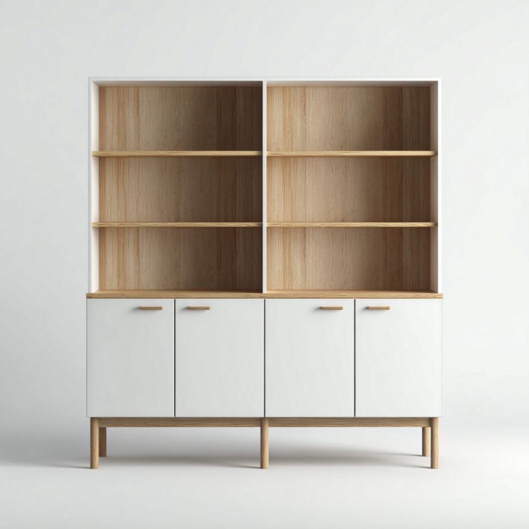 Regał z 4 Drzwiami i Otwartymi Półkami Nogi z Drewna Sosnowego Biało-Naturalny-Allwood Home