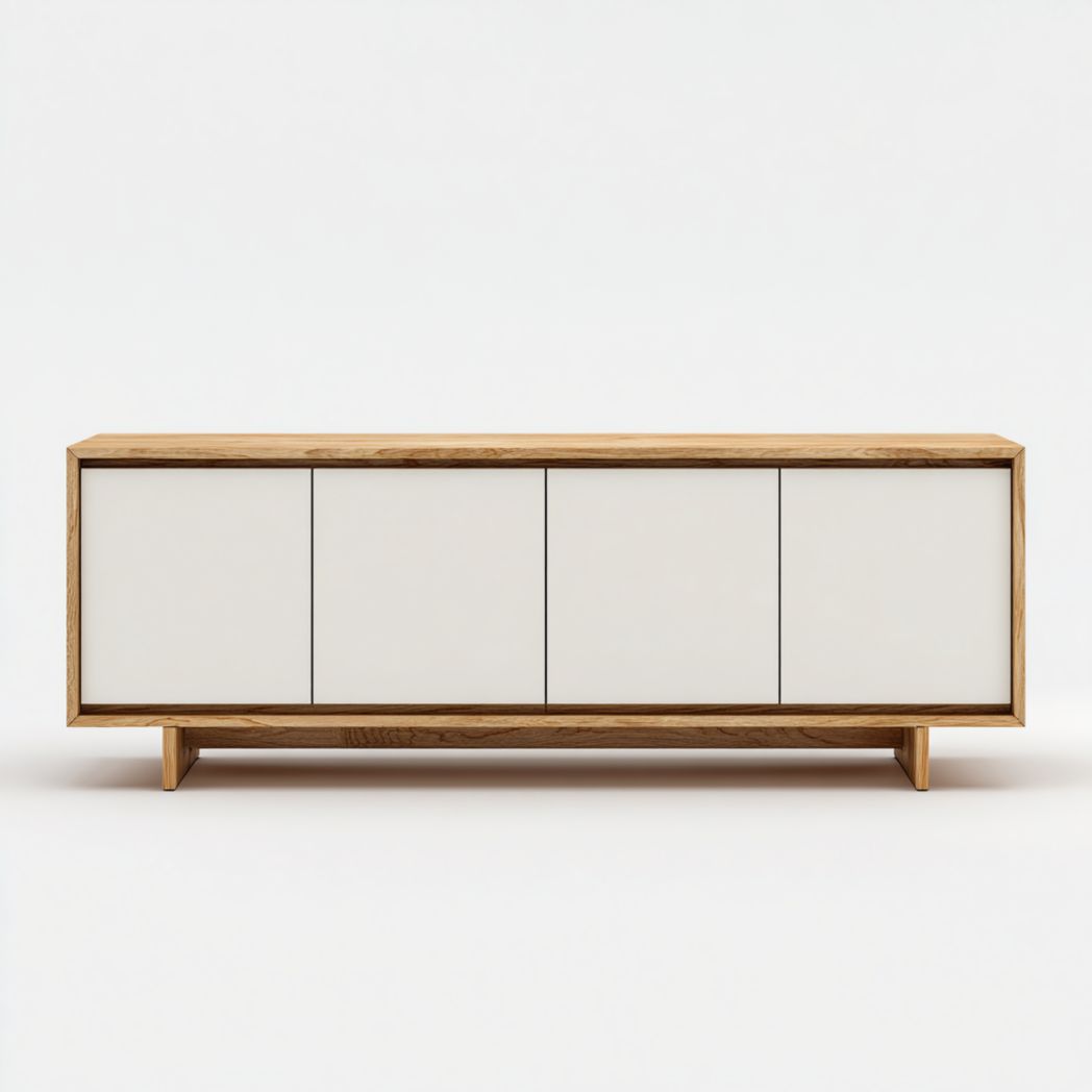 Szafka z litego drewna dębowego z białymi frontami i czterema drzwiami 160cm-Allwood Home